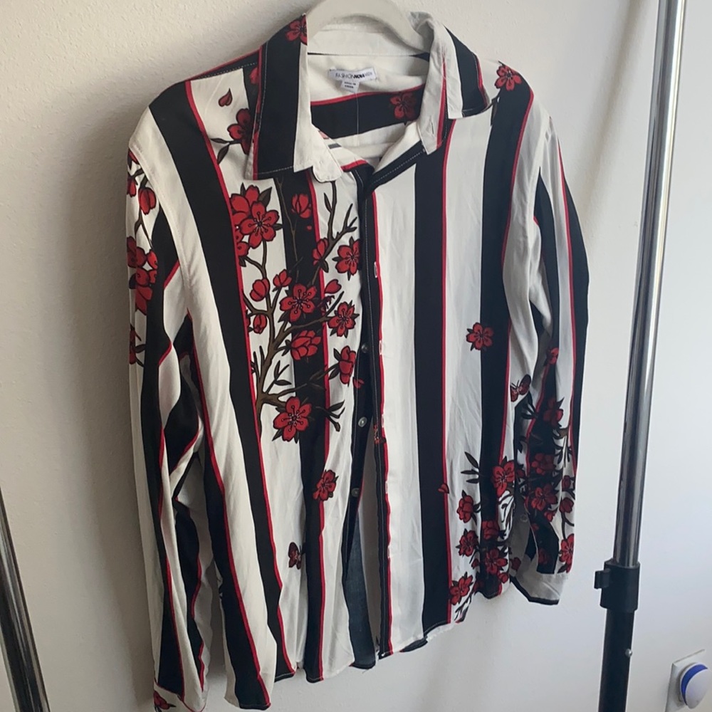 New Striped, floral button up shirt size medium